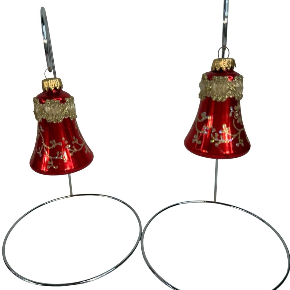Vtg Christmas Ornaments West‎ Germany Krebs Bells Glass Glitter Ribbon Lot Of 2
